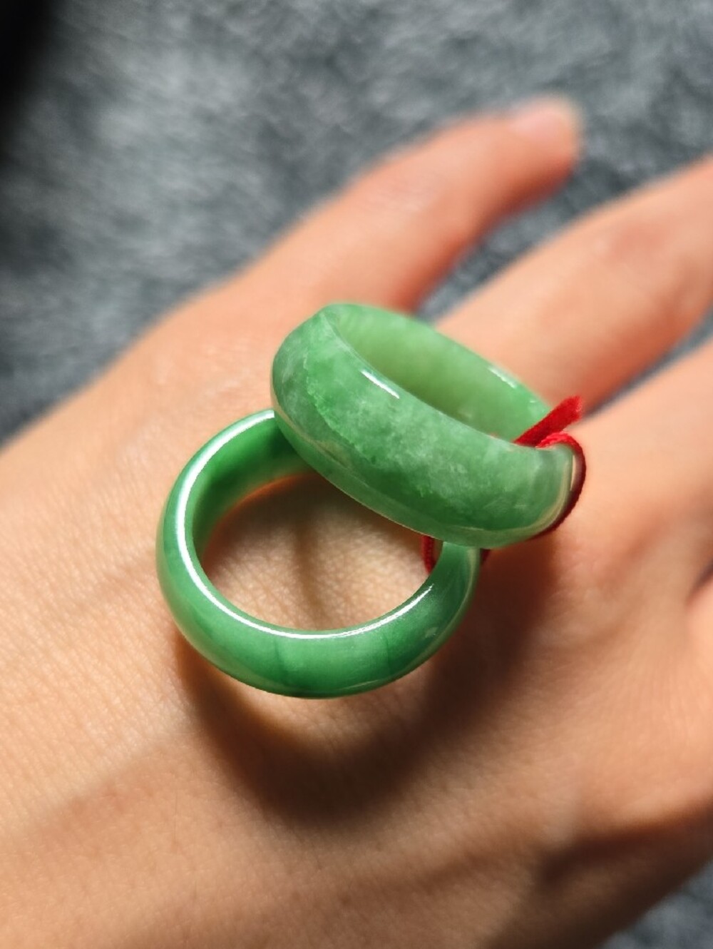 Green Jade Band Ring - A Pair - Picture 2 of 3